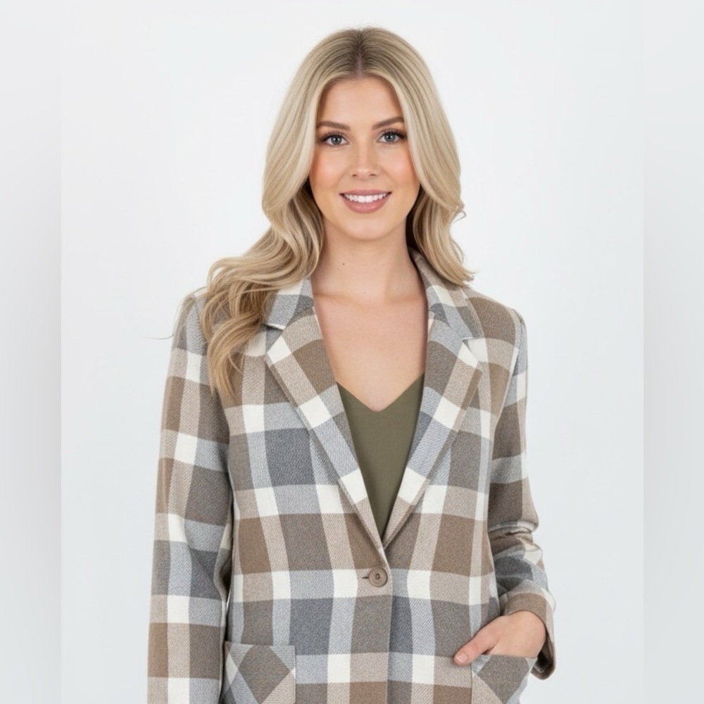 Vintage wool blend blazer plaid size 12